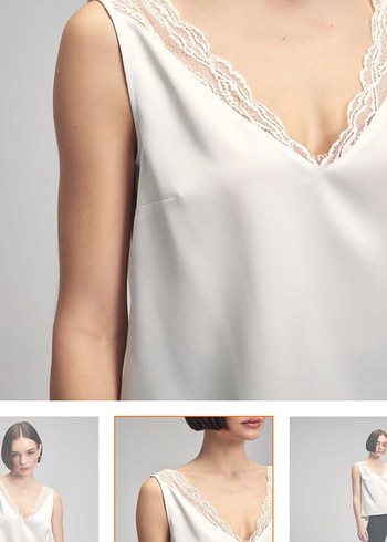 Dantel Detaylı Beyaz V Yaka Kadın Bluz - Görsel 4