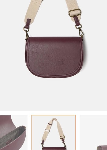 Bordo Deri Görünümlü Kadın Çapraz Çanta - Görsel 4