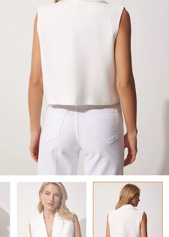 Düğmeli Beyaz Kadın Yelek - Görsel 3