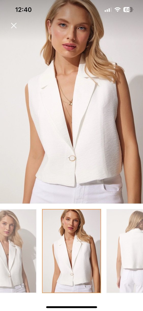 Düğmeli Beyaz Kadın Yelek - Görsel 2