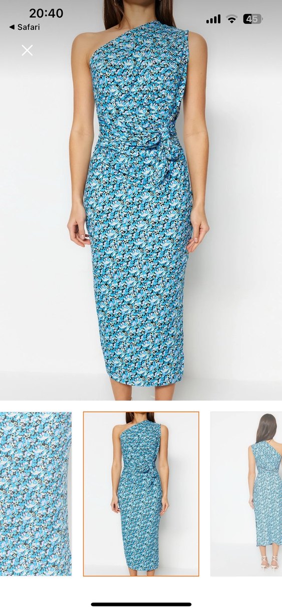 Mavi Bağlama Desenli Uzun Midi Elbise - Görsel 2