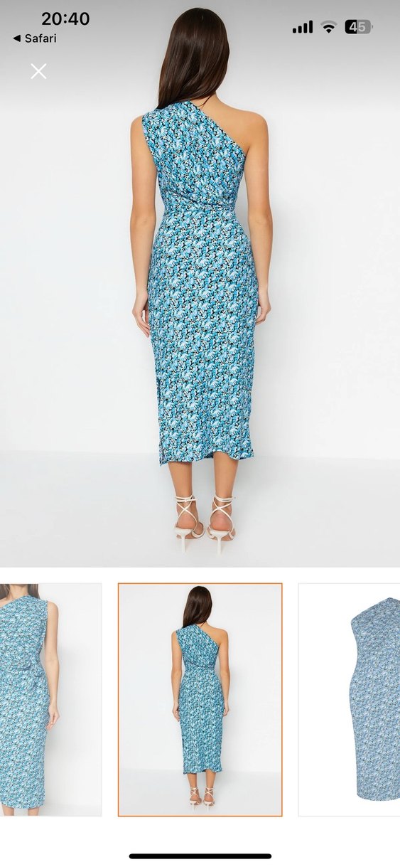 Mavi Bağlama Desenli Uzun Midi Elbise - Görsel 3