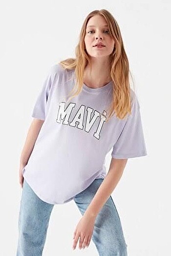 Mavi Logo Baskılı Oversize T shirt
