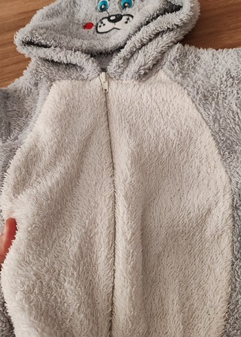 Gri Erkek Bebek Peluş Tulumu Kulaklı - Görsel 2