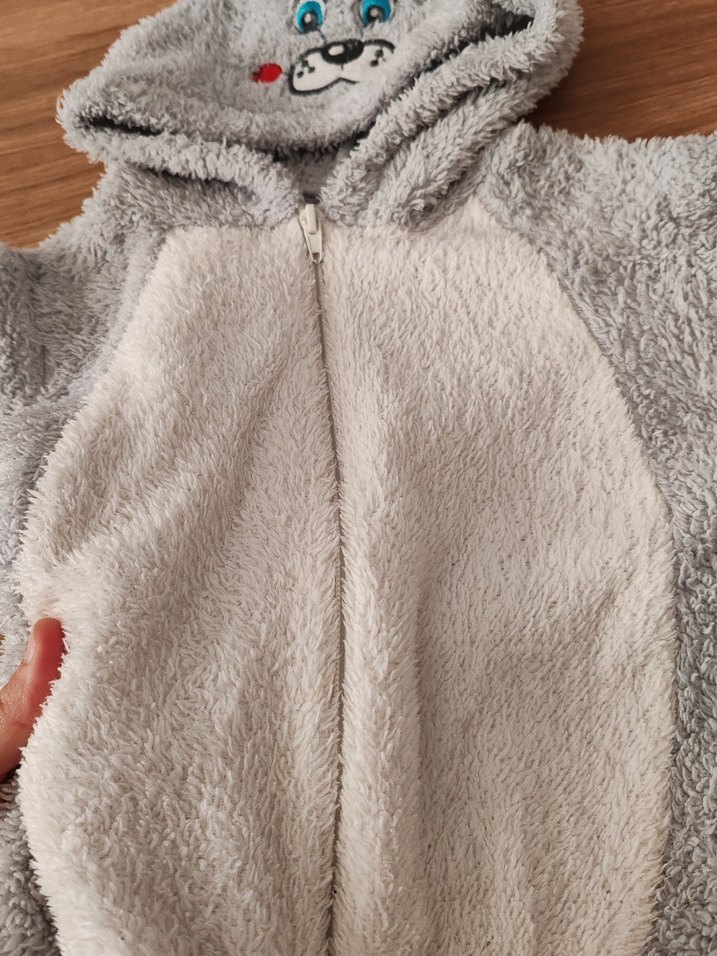 Gri Erkek Bebek Peluş Tulumu Kulaklı - Görsel 2