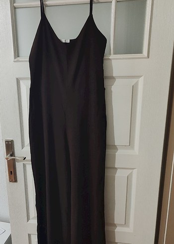 Siyah İnce Askılı Uzun Kadın Tulum - Görsel 4