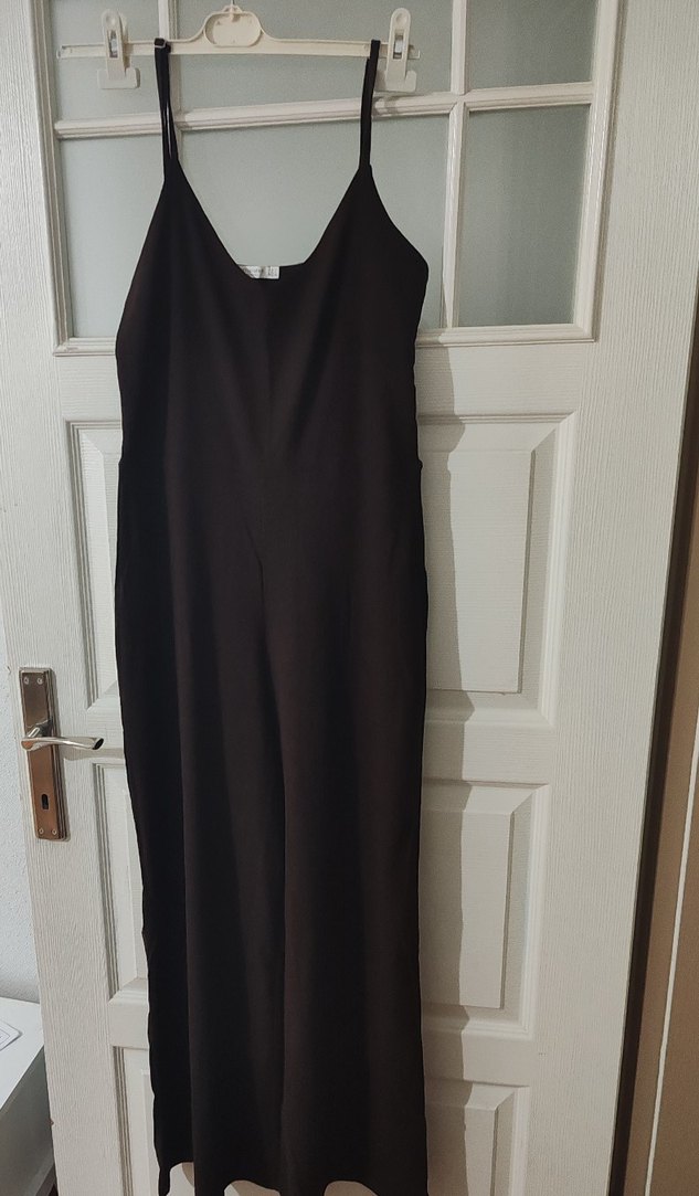 Siyah İnce Askılı Uzun Kadın Tulum - Görsel 4