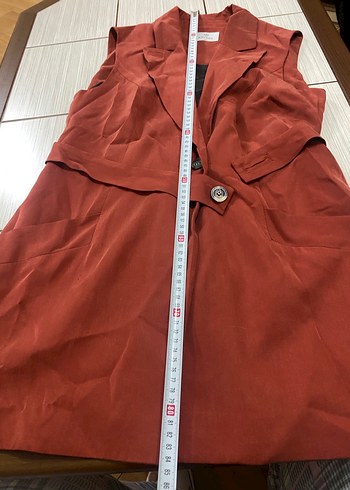 xl Beden kahverengi Renk Düğmeli Uzun Kiremit Rengi Kadın Yelek