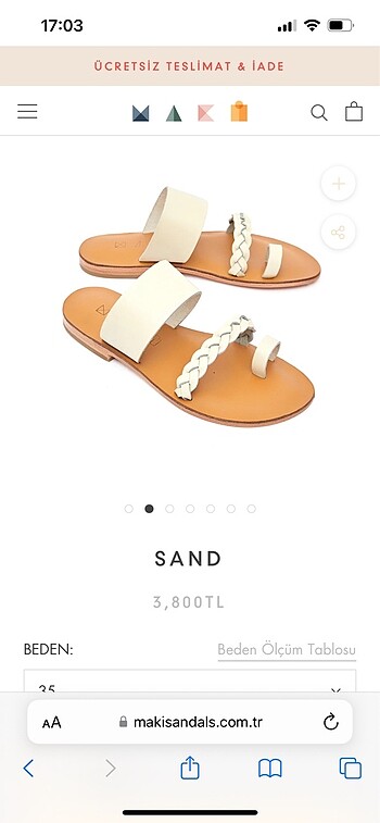 38 Beden ten rengi Renk Maki sandals