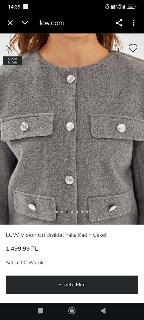 LCW Vision Gri Düğmeli Kadın Ceket - Görsel 3