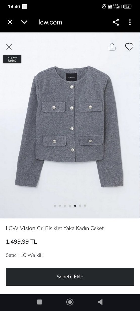 LCW Vision Gri Düğmeli Kadın Ceket - Görsel 5