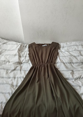 Yesil Keten Salaş Uzun Elbise - Görsel 3