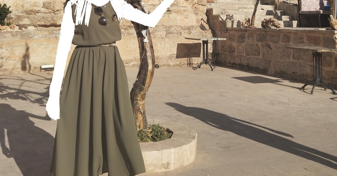 Yesil Keten Salaş Uzun Elbise - Görsel 5