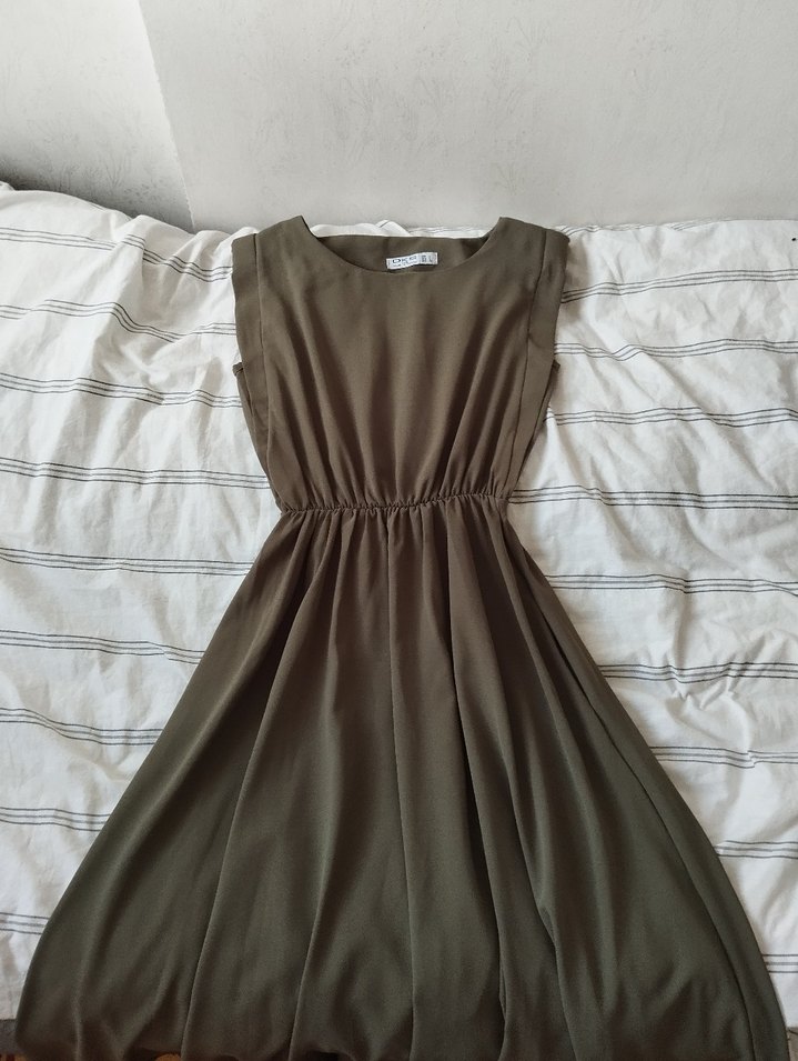 Yesil Keten Salaş Uzun Elbise - Görsel 2