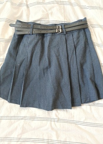 Gri Midi Kot Etek, Kemerli, Salaş Kesim - Görsel 2