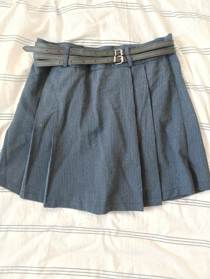 Gri Midi Kot Etek, Kemerli, Salaş Kesim - Görsel 2