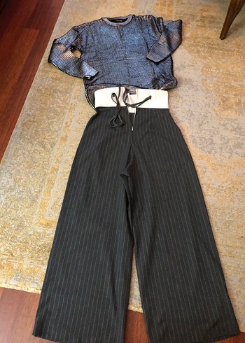Zara Gri Bol Kesim Kemerli Kadin Pantolon Ve Cook Sik Teiko