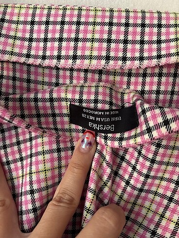 m Beden Bershka Ekoseli Pembe Elbise