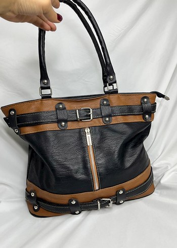 Kahverengi Tokalı Biker Deri Kadın Çanta - Görsel 4