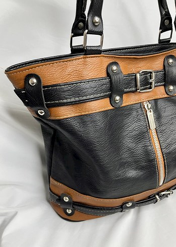 Kahverengi Tokalı Biker Deri Kadın Çanta - Görsel 6