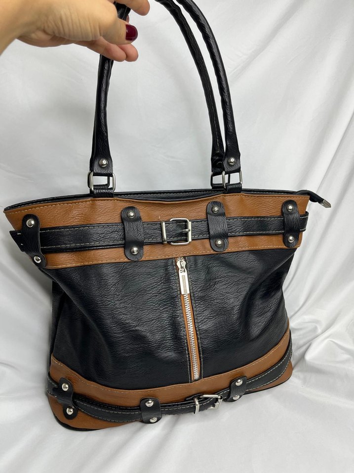 Kahverengi Tokalı Biker Deri Kadın Çanta - Görsel 2