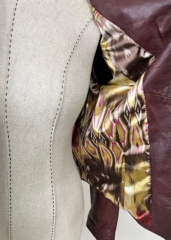 Bordo Fermuarlı Deri Kadın Biker Ceket - Görsel 4