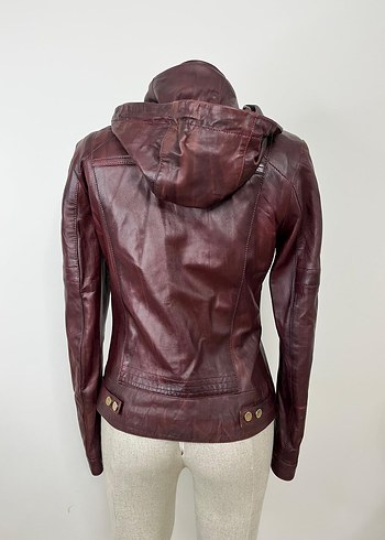 Bordo Fermuarlı Deri Kadın Biker Ceket - Görsel 2