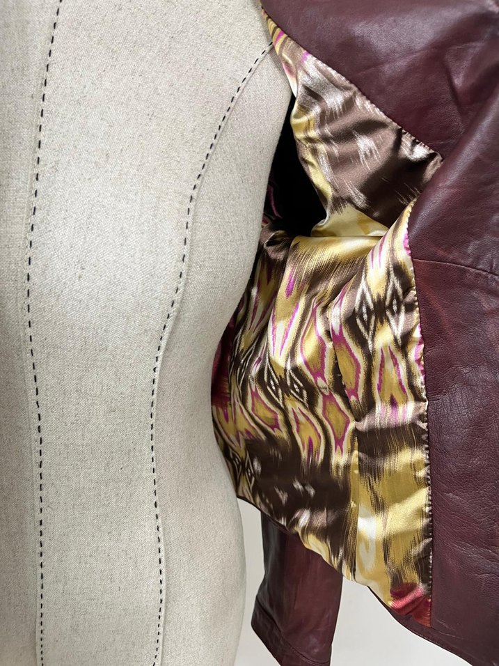 Bordo Fermuarlı Deri Kadın Biker Ceket - Görsel 4