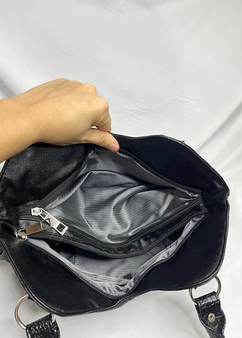 Klasik Siyah Deri Gotik Kadın Çanta - Görsel 8