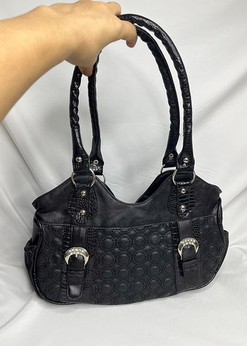 Klasik Siyah Deri Gotik Kadın Çanta - Görsel 2