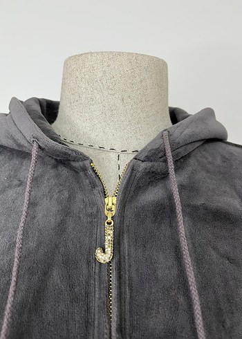 Kısa Kollu Gri Süet Fermuarlı Ceket - Görsel 4