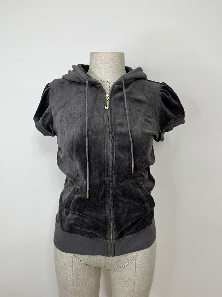 Kısa Kollu Gri Süet Fermuarlı Ceket - Görsel 5