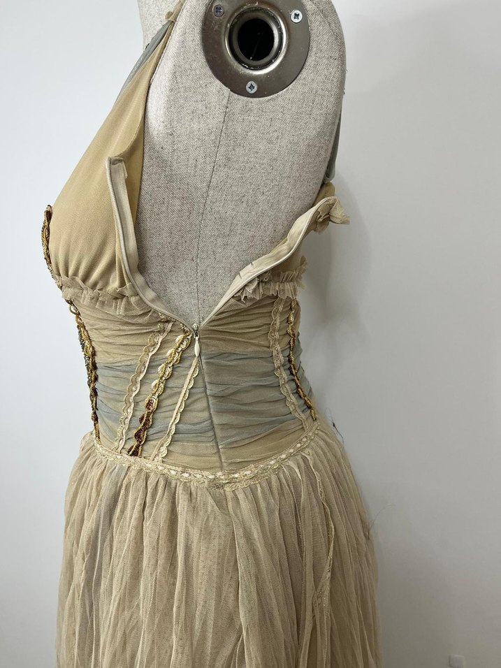 Bej Nakışlı Uzun Bohem Kadın Elbise - Görsel 5