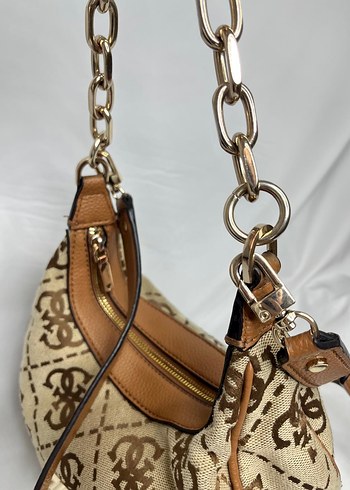 Bej Zincir Detaylı Yılan Desenli Kadın Çanta - Görsel 3