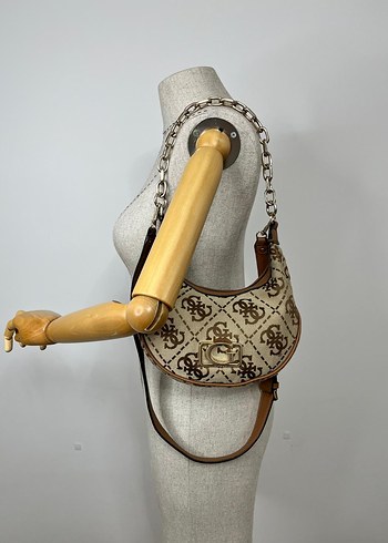 Bej Zincir Detaylı Yılan Desenli Kadın Çanta - Görsel 12