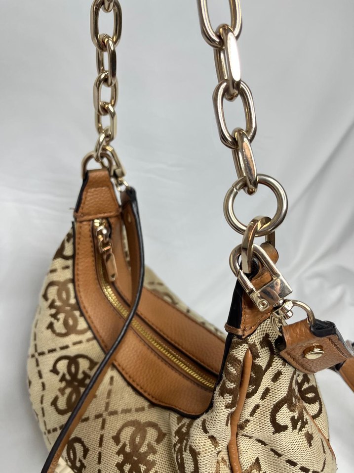 Bej Zincir Detaylı Yılan Desenli Kadın Çanta - Görsel 3