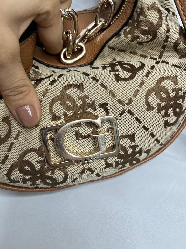 Bej Zincir Detaylı Yılan Desenli Kadın Çanta - Görsel 4