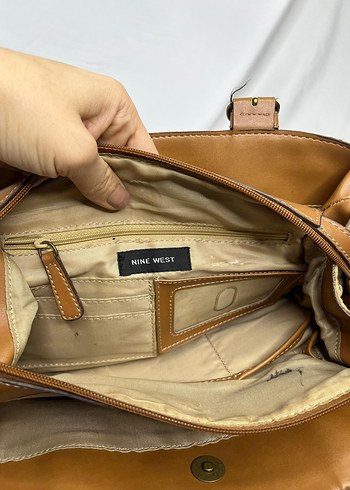 Klasik Desenli Bej Deri Kadın Çanta - Görsel 8