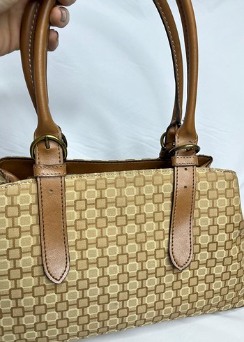 Klasik Desenli Bej Deri Kadın Çanta - Görsel 7