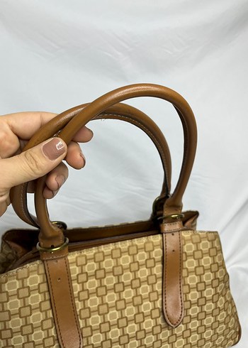 Klasik Desenli Bej Deri Kadın Çanta - Görsel 3