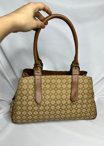 Klasik Desenli Bej Deri Kadın Çanta - Görsel 2