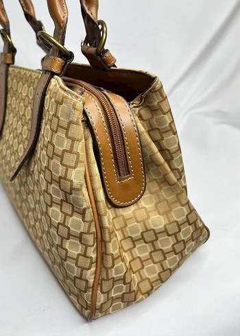 Klasik Desenli Bej Deri Kadın Çanta - Görsel 6