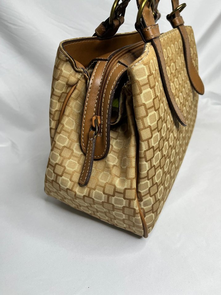 Klasik Desenli Bej Deri Kadın Çanta - Görsel 5