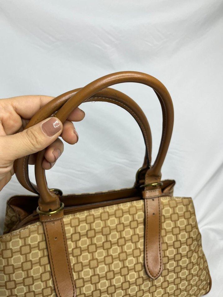 Klasik Desenli Bej Deri Kadın Çanta - Görsel 3