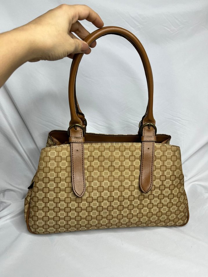 Klasik Desenli Bej Deri Kadın Çanta - Görsel 2