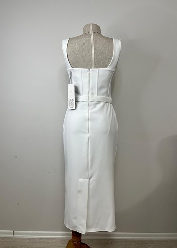 Dantel Detaylı Beyaz Uzun Abiye Elbise - Görsel 8