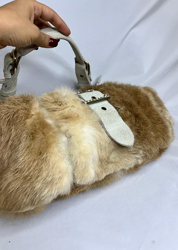 American Vintage Kürk Detaylı Bej Deri Kadın Çanta