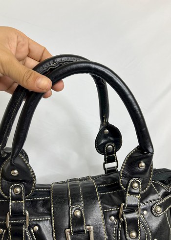 American Vintage Kilitli Siyah Deri Gotik Kadın Çanta