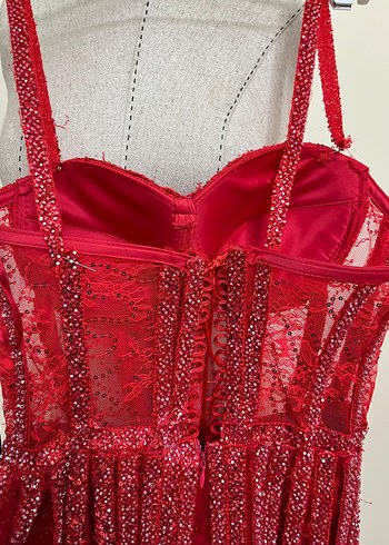 Kırmızı İşlemeli kına gecesi elbisesi - Görsel 8