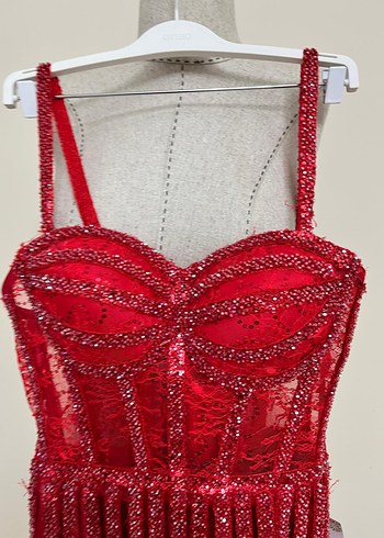 Kırmızı İşlemeli kına gecesi elbisesi - Görsel 12